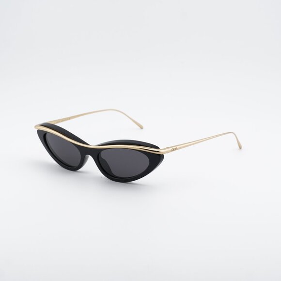 Loewe LW40166I 01A Sunglasses Shiny Black/Gold Cat Eye Frame, Grey Lenses